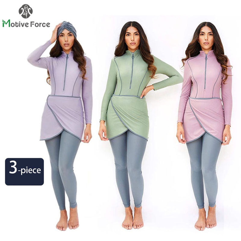 3pcs Women Muslim Swimwear Long Sleeve Swimsuit Muslimah Swimming