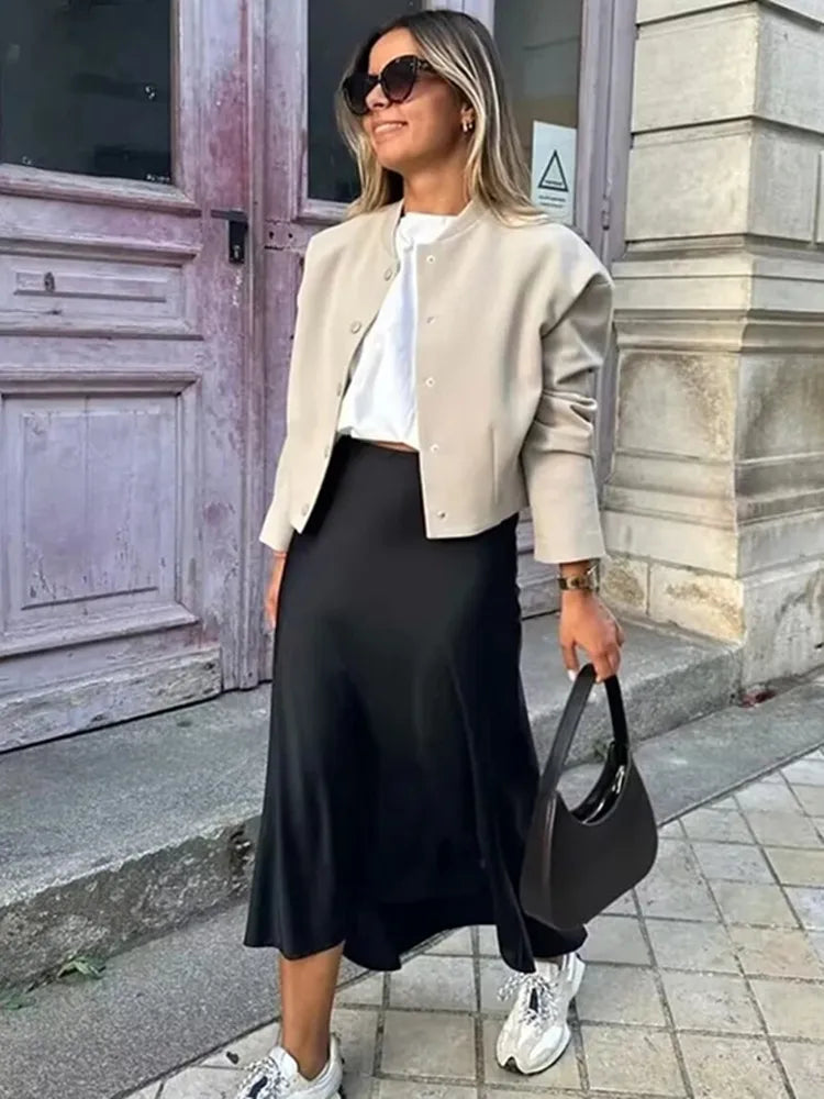 TRAF Woman 2024 Satin Skirt Women High Waist Long Skirts For Women